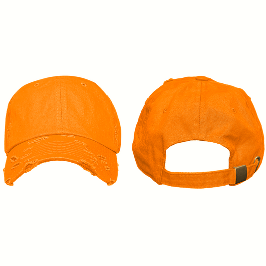 Orange - Blank Distressed Dad Hat (Baseball Cap)