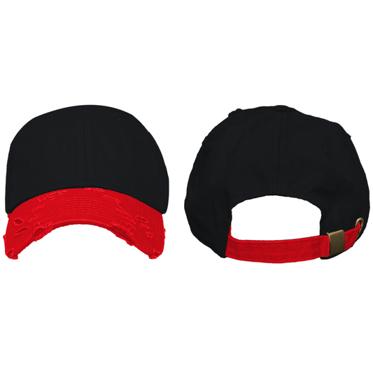 2Tone Black/Red - Blank Distressed Dad Hat (Baseball Cap)