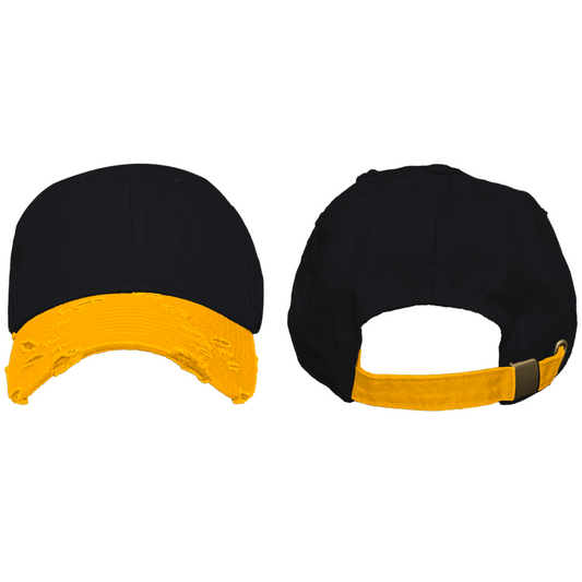 2Tone Black/Gold - Blank Distressed Dad Hat (Baseball Cap)