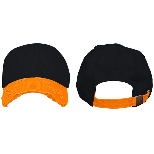 2Tone Black/Orange - Blank Distressed Dad Hat (Baseball Cap)