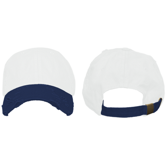 2Tone White/Navy Blue - Blank Distressed Dad Hat (Baseball Cap)