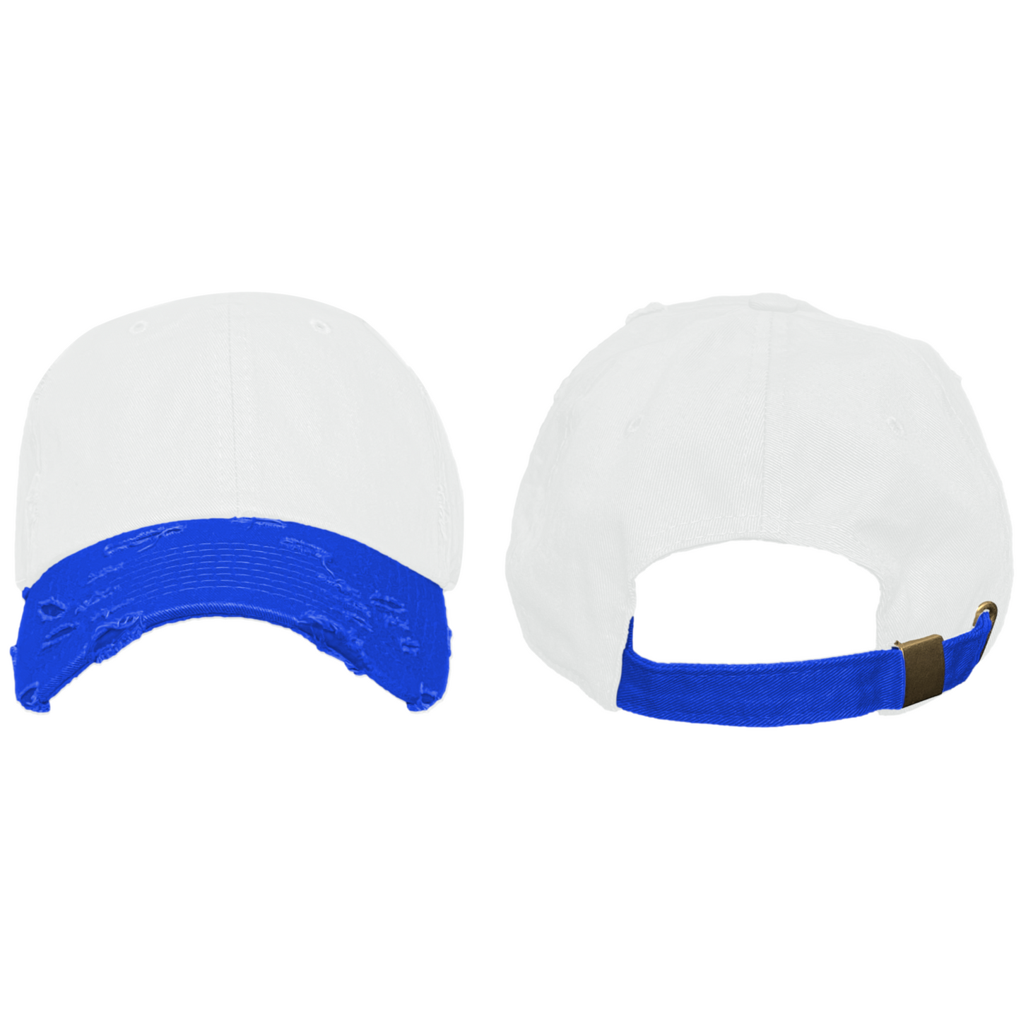 2Tone White/Royal Blue - Blank Distressed Dad Hat (Baseball Cap)