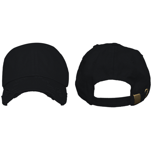 Black - Blank Distressed Dad Hat (Baseball Cap)