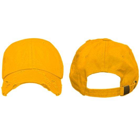 Gold - Blank Distressed Dad Hat (Baseball Cap)