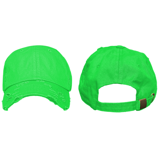 Neon Green - Blank Distressed Dad Hat (Baseball Cap)