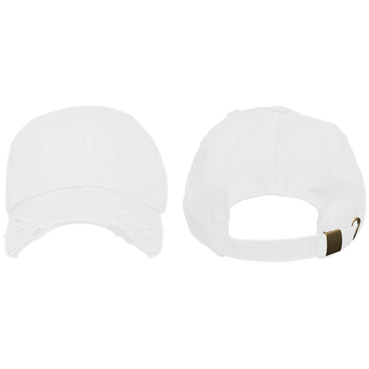White - Blank Distressed Dad Hat (Baseball Cap)