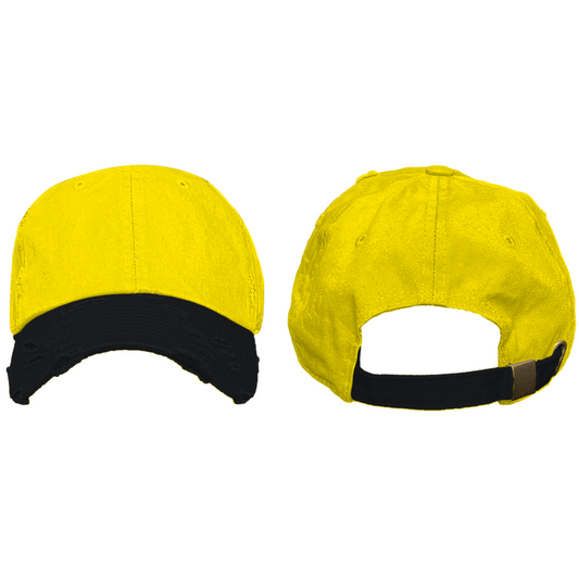 2Tone Yellow/Black - Blank Distressed Dad Hat (Baseball Cap)